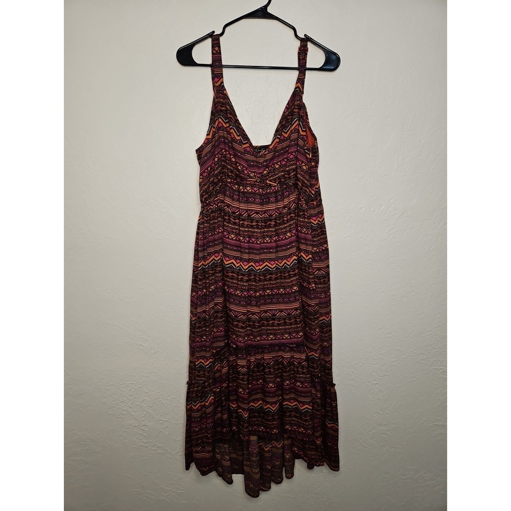 Jessica Simpson Sz 1X babydoll Hi Low Dress Tribal Southwestern Jewel Tones Y2k